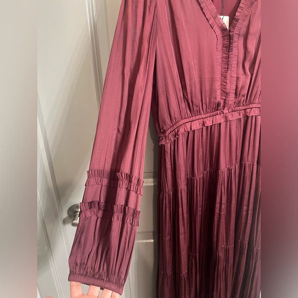 CURRENT AIR Ruffle Trim Tier Midi maxi long dress Cherry Red Burgundy dress - Picture 4 of 6